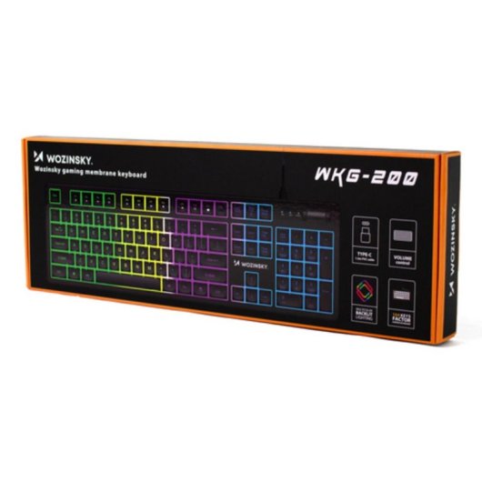 Teclado Wozinsky WKG-200 completo de membrana LED RGB USB com fio preto