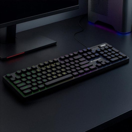 Teclado Wozinsky WKG-200 completo de membrana LED RGB USB com fio preto