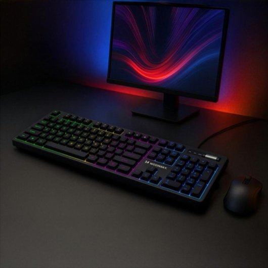 Teclado Wozinsky WKG-200 completo de membrana LED RGB USB com fio preto