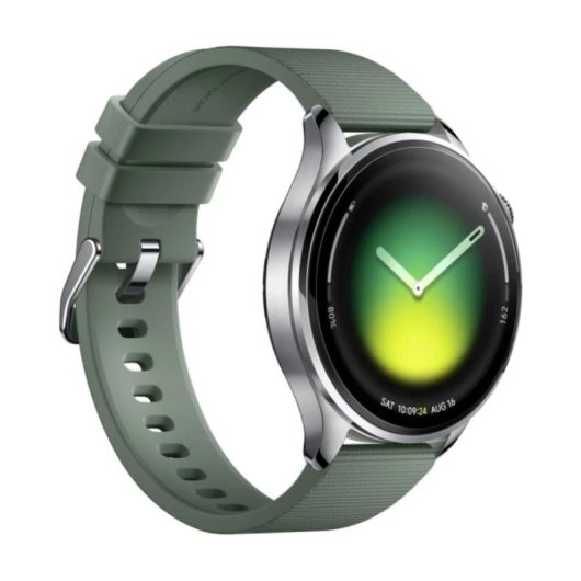 Xiaomi Watch 5 Bluetooth GPS NFC 47mm AMOLED Argent Bracelet Vert M 5ATM SpO2