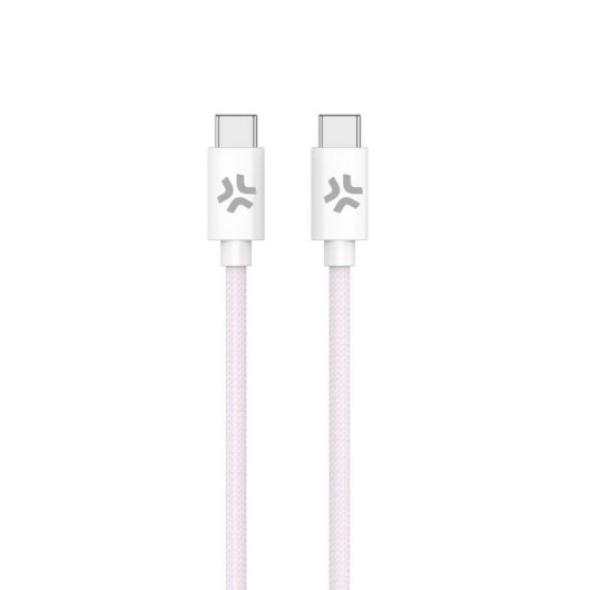 Cable USB-C a USB-C CELLY 1,5 m tejido trenzado rosa y blanco