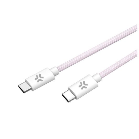Cable USB-C a USB-C CELLY 1,5 m tejido trenzado rosa y blanco
