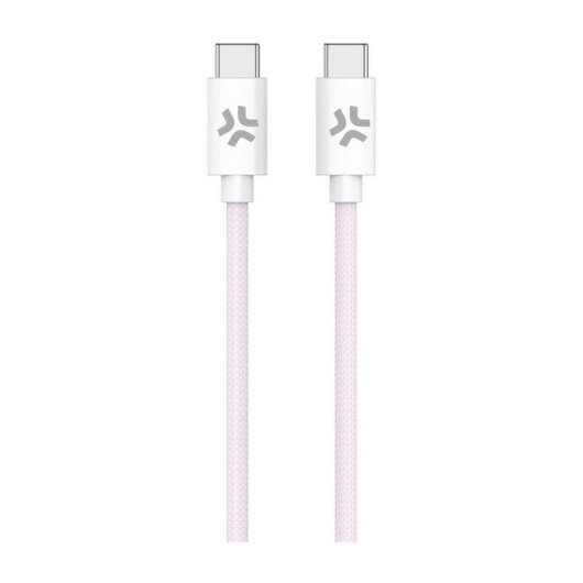 Cable USB-C a USB-C CELLY 1,5 m tejido trenzado rosa y blanco