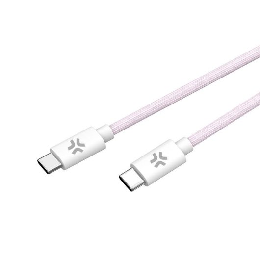 Cable USB-C a USB-C CELLY 1,5 m tejido trenzado rosa y blanco