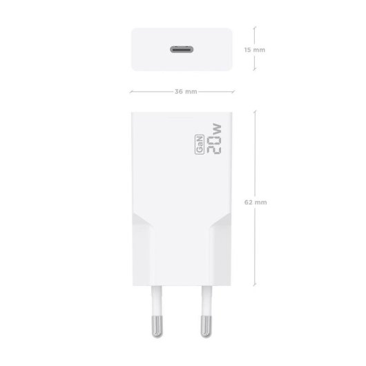 Cargador Aisens Ultra Delgado GaN 20W USB-C PD3.0 Blanco