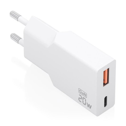 Carregador Aisens Ultra Fino GaN 20W USB-C PD3.0 QC4.0 USB-A QC3.0 Branco