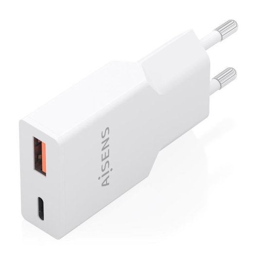 Carregador Aisens Ultra Fino GaN 20W USB-C PD3.0 QC4.0 USB-A QC3.0 Branco
