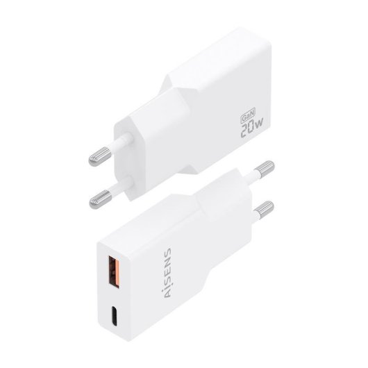 Carregador Aisens Ultra Fino GaN 20W USB-C PD3.0 QC4.0 USB-A QC3.0 Branco