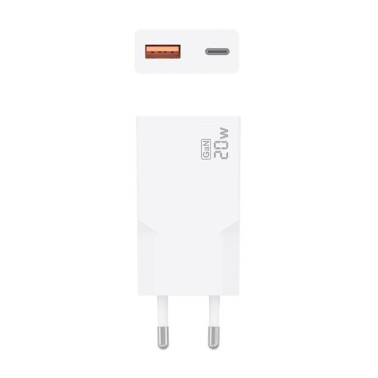 Carregador Aisens Ultra Fino GaN 20W USB-C PD3.0 QC4.0 USB-A QC3.0 Branco