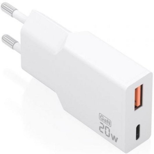 Carregador Aisens Ultra Fino GaN 20W USB-C PD3.0 QC4.0 USB-A QC3.0 Branco