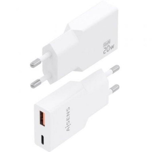 Carregador Aisens Ultra Fino GaN 20W USB-C PD3.0 QC4.0 USB-A QC3.0 Branco