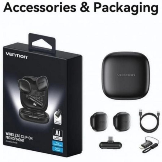 Microfone Vention NCDB0 USB-C Lightning omnidirecional sem fio IA