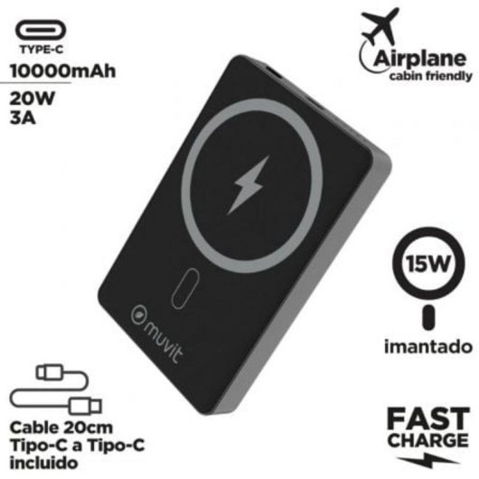 Powerbank Muvit MCCHP0010 10000mAh 20W Wireless Preto