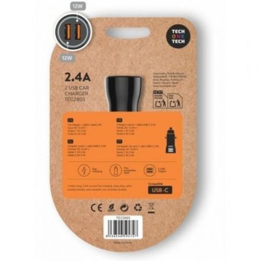 Cargador de Coche Tech One Tech TEC2803 2xUSB 12W