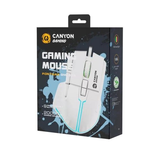 Ratón CANYON Fortnax GM-636 USB Type-A 20000DPI Bianco RGB 9 Tasti