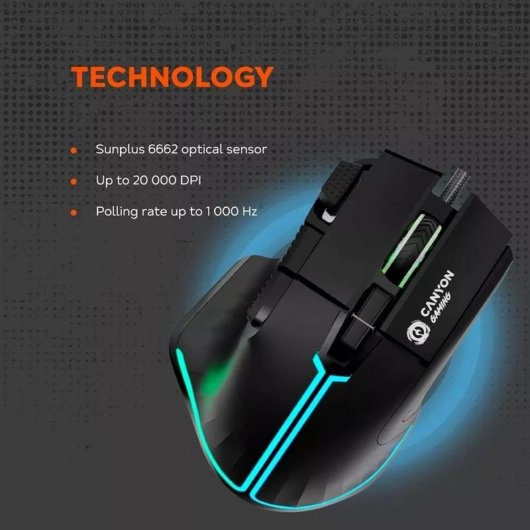 Ratón CANYON Fortnax GM-636 USB Type-A 20000DPI Bianco RGB 9 Tasti