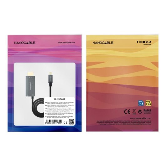 Adattatore Nanocable 10.15.5012 USB-C DisplayPort 1.4 8K PD 100W 1,8m