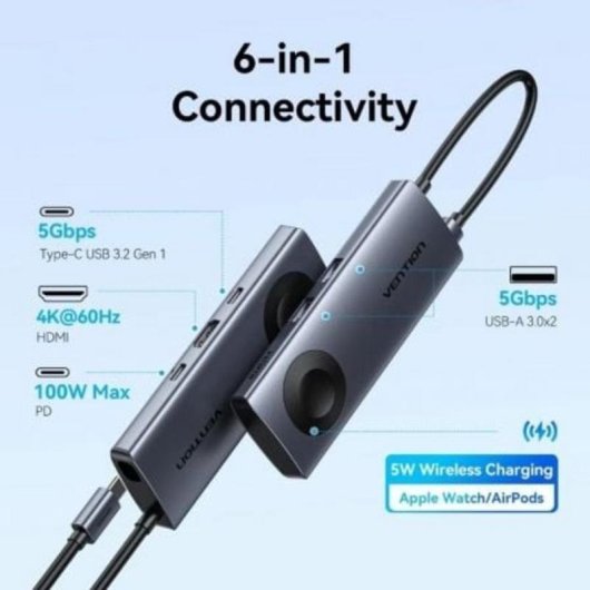 Docking Station Vention TPMHB USB-C Carregamento Sem Fios HDMI 4K