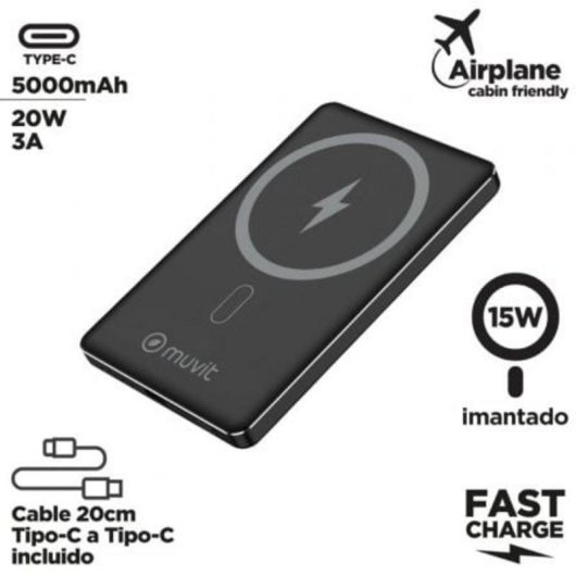 Powerbank Muvit For Change 5000mAh 20W Wireless Preto