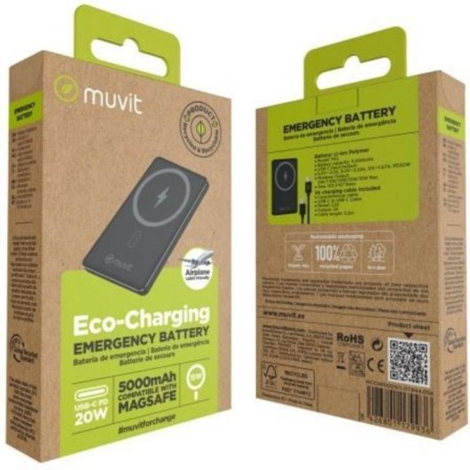 Powerbank Muvit For Change 5000mAh 20W Wireless Preto