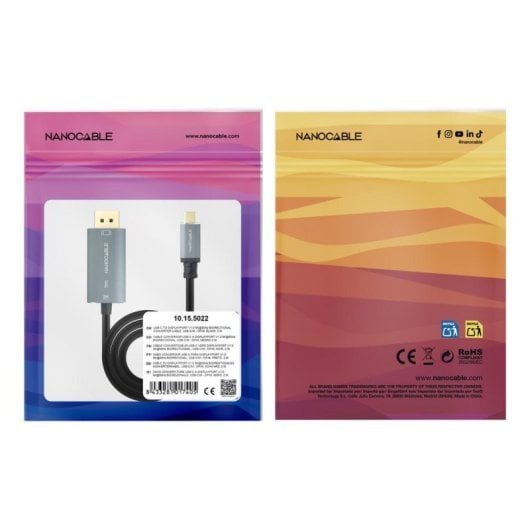 Adattatore Nanocable 10.15.5022 USB-C DisplayPort 8K 2m Alluminio Nero