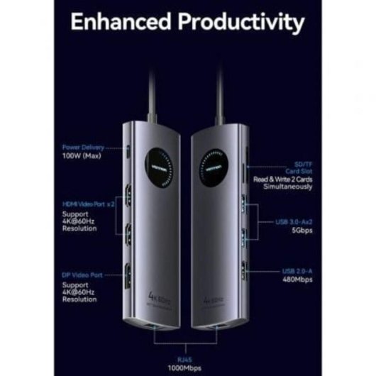 Dock Vention TQWHB 10 em 1 2xHDMI 4K DisplayPort USB-C