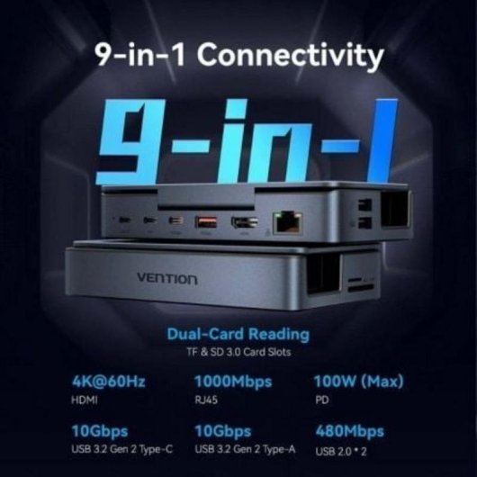 Docking Station Vention TPZH0 USB-C 2xHDMI 4K 3xUSB PD RJ45