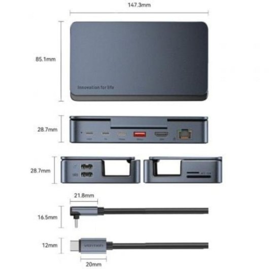 Docking Station Vention TPZH0 USB-C 2xHDMI 4K 3xUSB PD RJ45