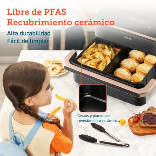 Freidora de aire Cosori Dual Blaze Twinfry con revestimiento cerámico, 10L, 2800W, Doble cesta, Gris