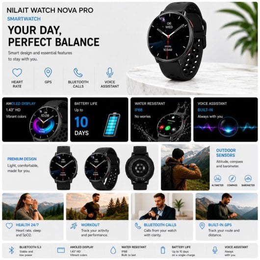 Nilait Watch Nova Pro Smartwatch AMOLED 1.43" GPS Integrado IA Llamadas Bluetooth IP68 (Negro)