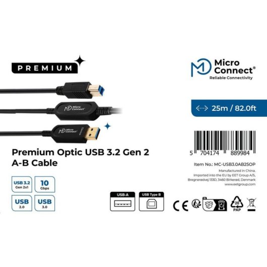 Cable USB Microconnect MC-USB3.0AB25OP 25 m USB 3.2 Gen 2 10 Gbit/s Negro