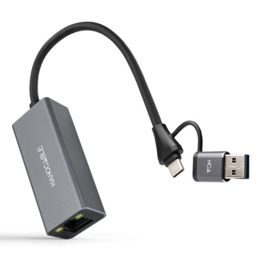 Conversor USB-C a Ethernet Nanocable Gigabit 1000Mbps 15 cm Aluminio Gris