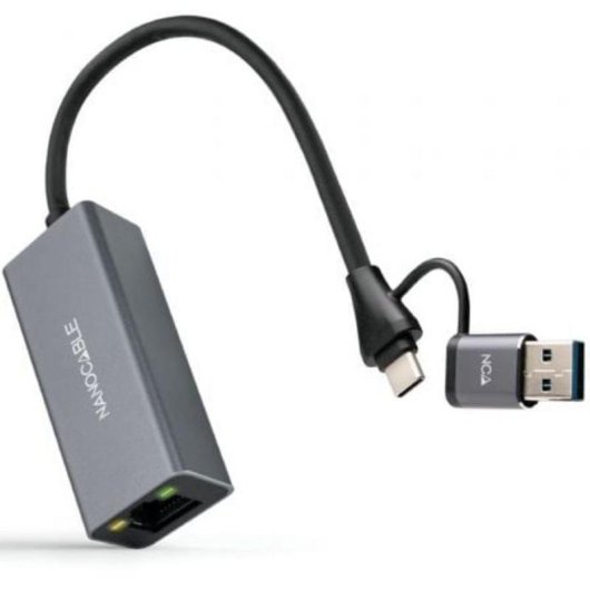 Conversor USB-C a Ethernet Nanocable Gigabit 1000Mbps 15 cm Aluminio Gris