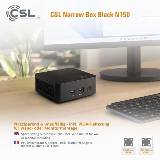 Desktop-PC CSL Narrow Box Black Intel N150 8GB 4000GB SSD Intel UHD Windows 11 Home