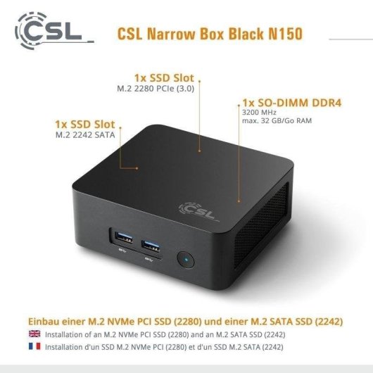 Mini PC CSL Narrow Box Intel N150/8GB/2TB SSD/UHD/Windows 11 Pro