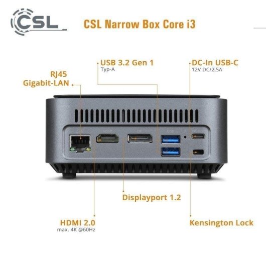 Mini PC CSL Narrow Box Intel Core i3-N305 32GB 1TB SSD UHD Windows 11 Pro WiFi6