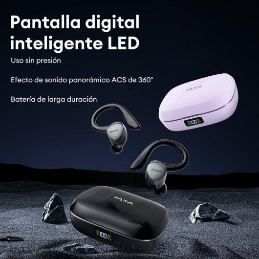 Auriculares Genérica Paxa-spacex3 inalámbricos Bluetooth con gancho de oreja y batería morada