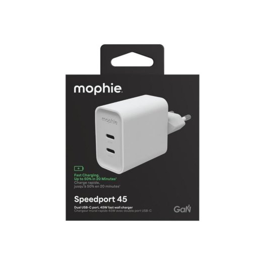 Carregador Mophie Speedport 45 45W GaN USB-C Duplo Branco
