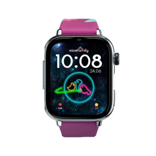 SaveFamily SaveWatch Plus 2 4G GPS 1,85" AMOLED Argent Bracelet Violet IP68 Pulsomètre SOS
