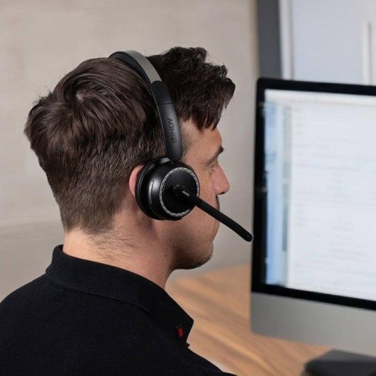 Auriculares Lindy L118 com fio e Bluetooth USB-C para escritório e call center pretos