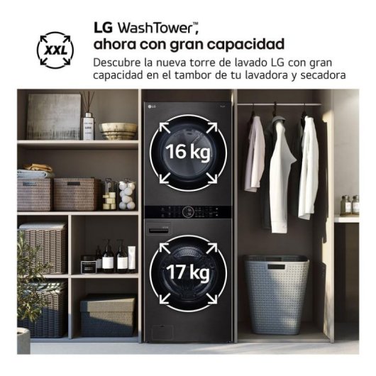 Lavasecadora LG 17kg E D WT1716BBF con motor inverter y control táctil