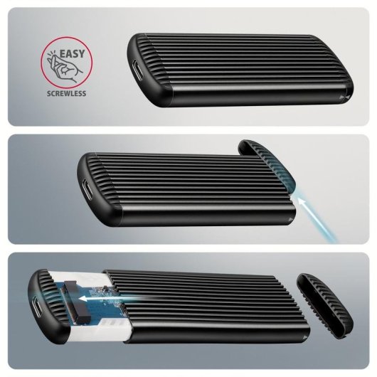 Externe Box Axagon EEM2-SC M.2 Aluminium Grau Schwarz USB-C 10 Gbit/s