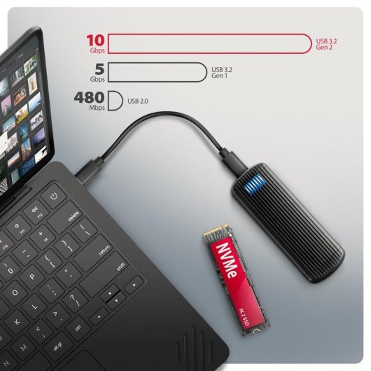 Externe Box Axagon EEM2-SC M.2 Aluminium Grau Schwarz USB-C 10 Gbit/s