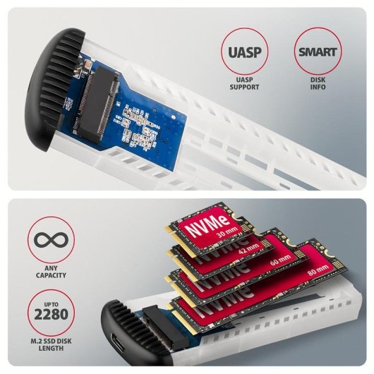 Externe Box Axagon EEM2-SC M.2 Aluminium Grau Schwarz USB-C 10 Gbit/s