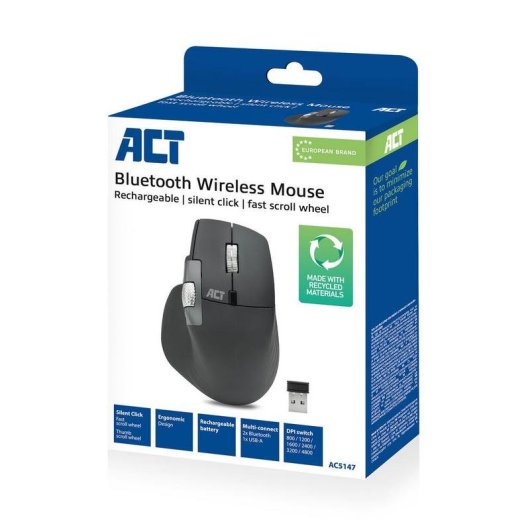 Ratón ACT AC5147 Wireless Multi-connect Bluetooth USB 4800DPI Grigio Silenzioso