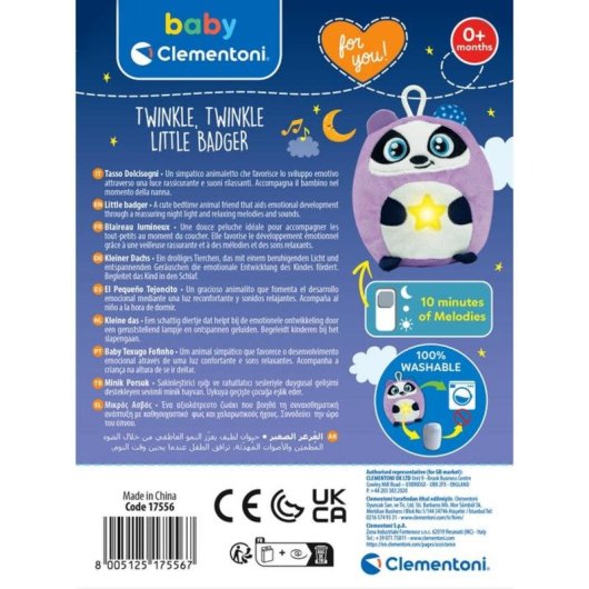 Peluche Clementoni Disney Baby 17556 Sonore Effets lumineux Violet
