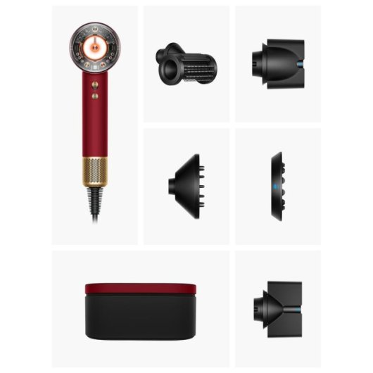 Secador de Cabelo Iónico Dyson Supersonic Nural 1600W 4 Temperaturas 3 Velocidades com Acessórios Ouro Vermelho
