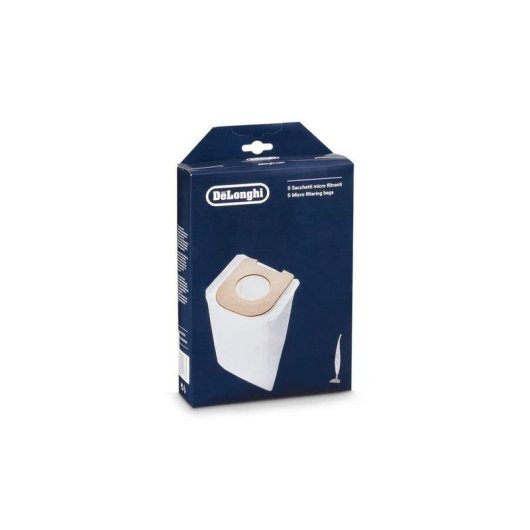 Bolsa para el polvo DeLonghi DLSF003 para aspiradora escoba, 5 piezas, blanco, microfibra