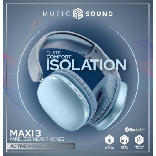 Auriculares Music Sound MAXI3 sem fios Bluetooth com Cancelamento Ativo de Ruído, Microfone, azul