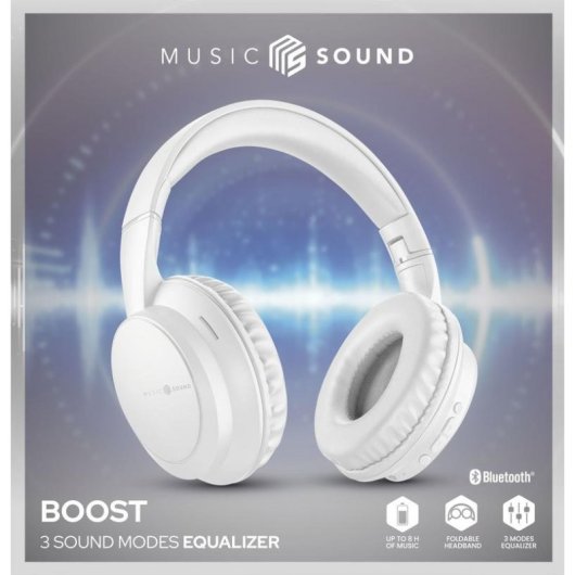 Auricolari Music Sound Boost wireless Bluetooth 3 modalità EQ microfono pieghevoli bianchi